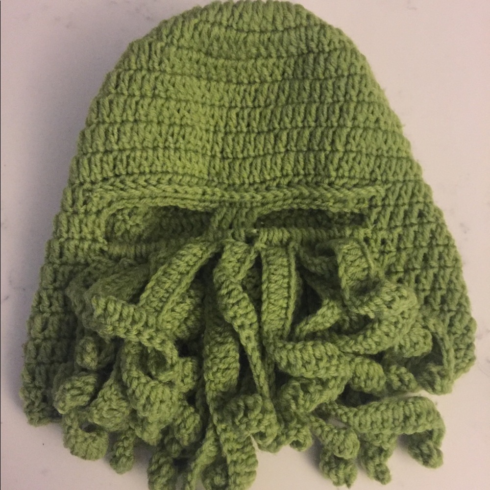 Lime Green Crocheted Monster Beanie with Cutouts